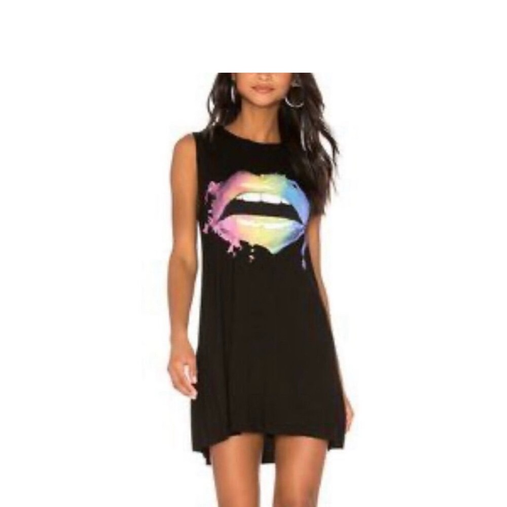Lauren Moshi Black Mini Dress with Colorful Lips Design